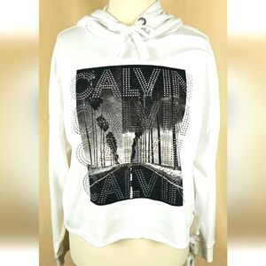 NWT Calvin Klein Jeans Studded Logo Cropped Hoodie Size Large